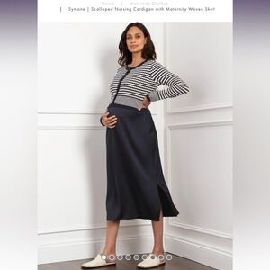 Seraphine Maternity Navy Blue Scalloped Nursing Cardigan with Woven Skirt